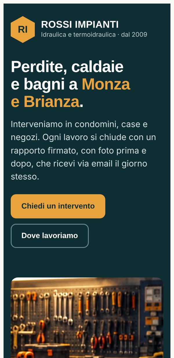 Esempio di vetrina Snodus sul telefono: impresa inventata Rossi Impianti
